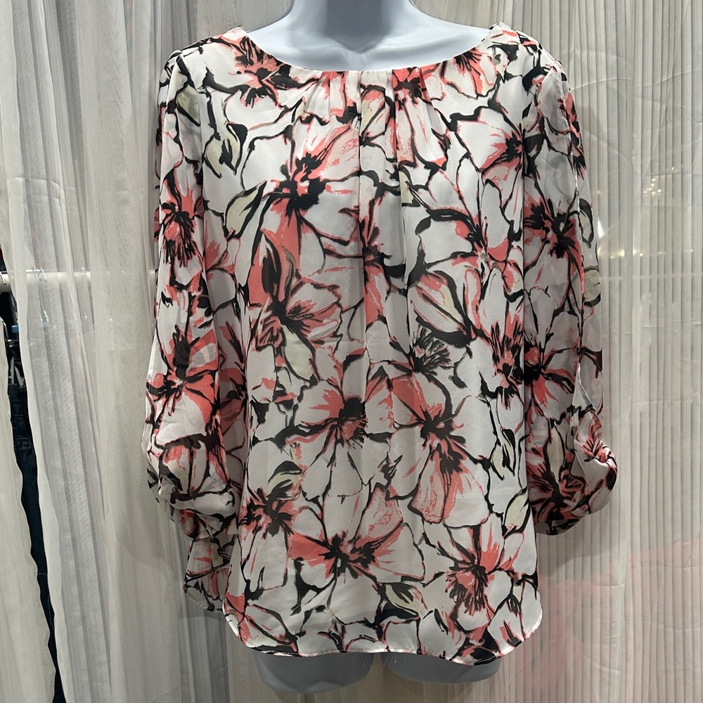 #548 Cleo Floral Print Blouse - Pink and Black - Picture 3 of 10